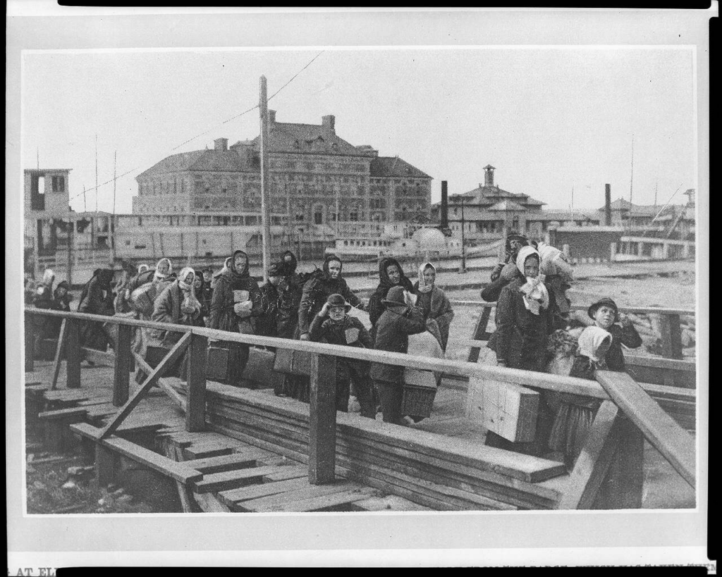 Immigrants arriving at Ellis Island in the early twentieth century