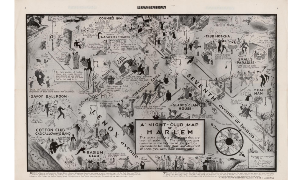 Illustrated night-club map of Harlem during the Harlem Renaissance